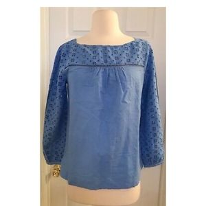 J.CREW LINEN-COTTON EYELET TOP. SIZE: 0. COLOR: BL